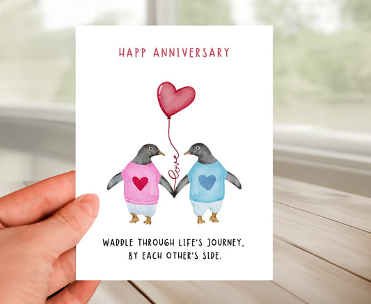 Happy Anniversary Card, Penguin Love Couple