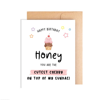 Happy Birthday Card - Cherry On Top of Sundae
