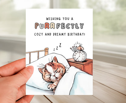 Happy Birthday Card - Cozy Sleeping Cat