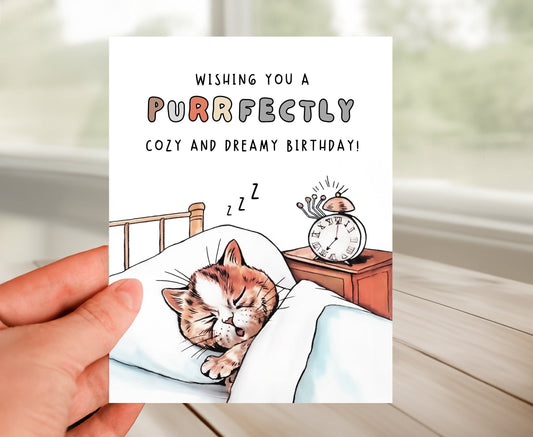 Happy Birthday Card - Cozy Sleeping Cat