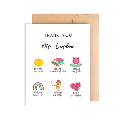 Personalized Thank You Teacher Card